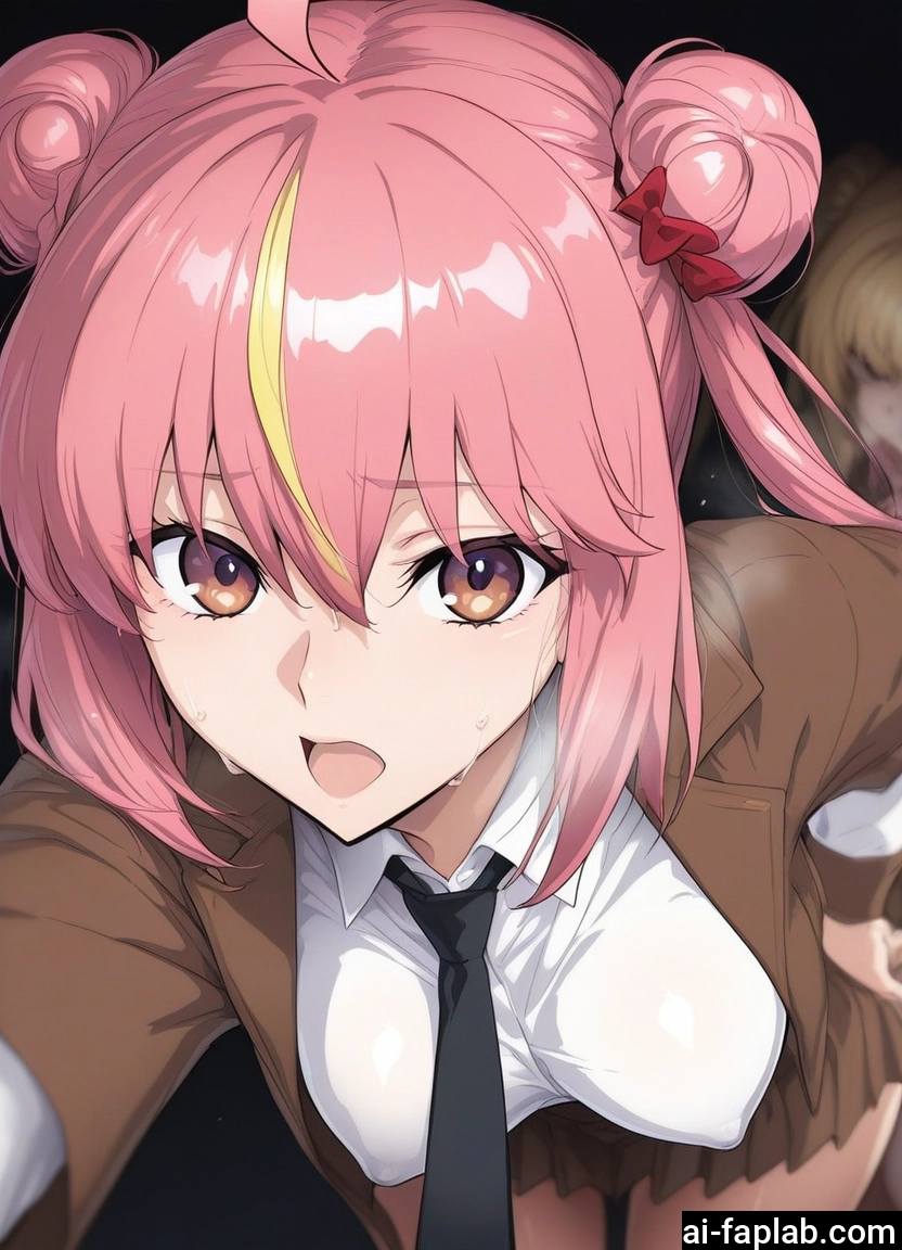 multiple girls, pink hair, 2girls, necktie, breasts, open mouth