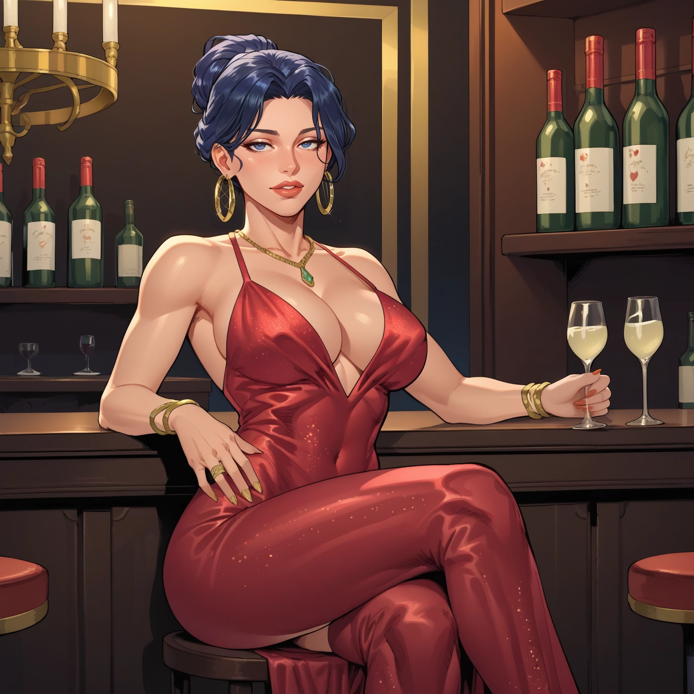 1girl, jewelry, breasts, dress, earrings, solo · Yamete.gg
