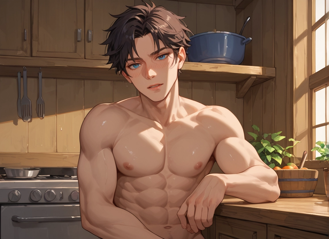 1boy, male focus, abs, blue eyes, solo, pectorals · Yamete.gg
