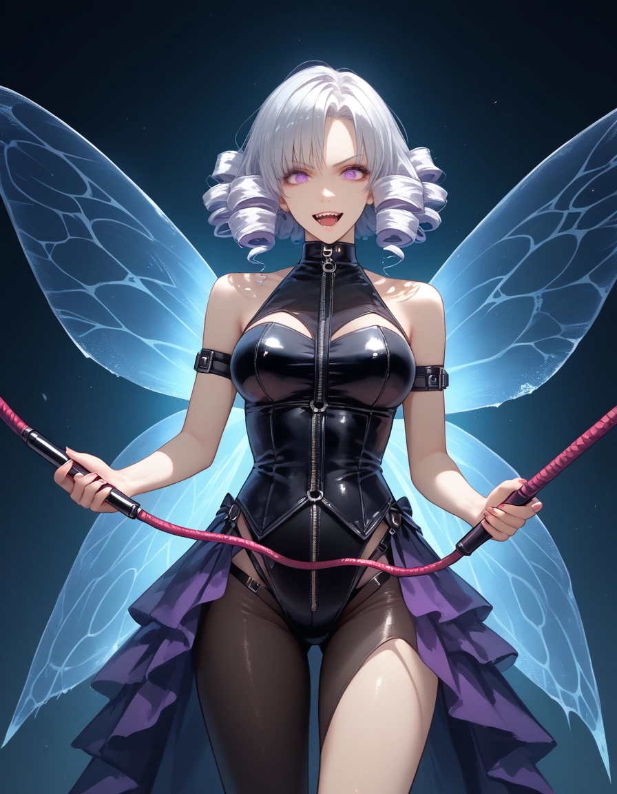 1girl, solo, breasts, drill hair, looking at viewer, wings · Yamete.gg