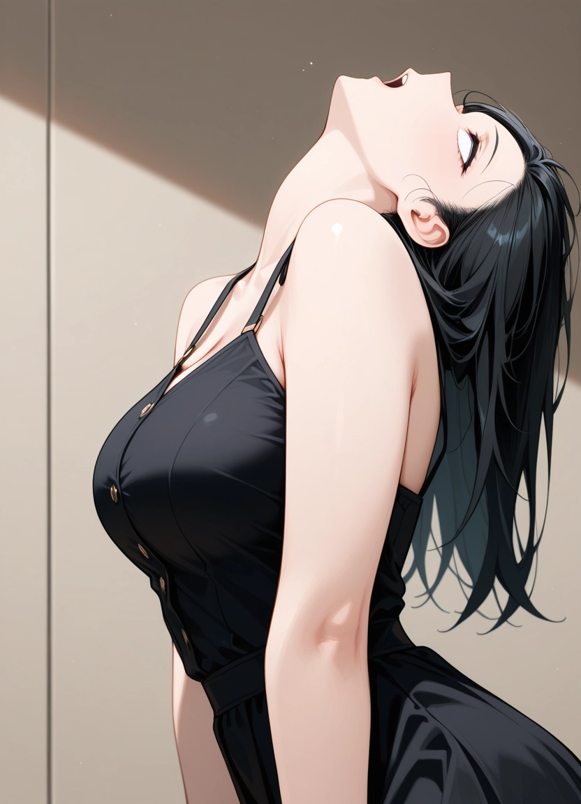 1girl, breasts, solo, dress, black hair, long hair · Yamete.gg