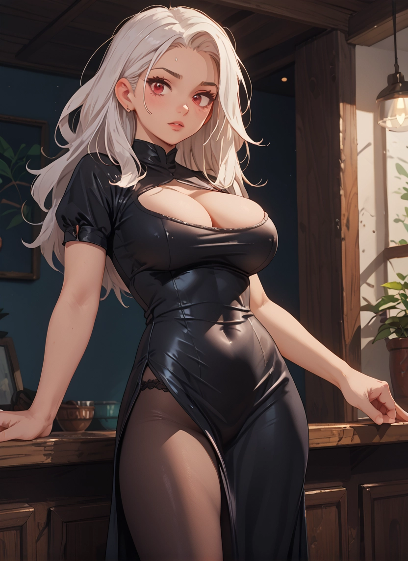1girl, breasts, large breasts, dress, cleavage, pantyhose · Yamete.gg