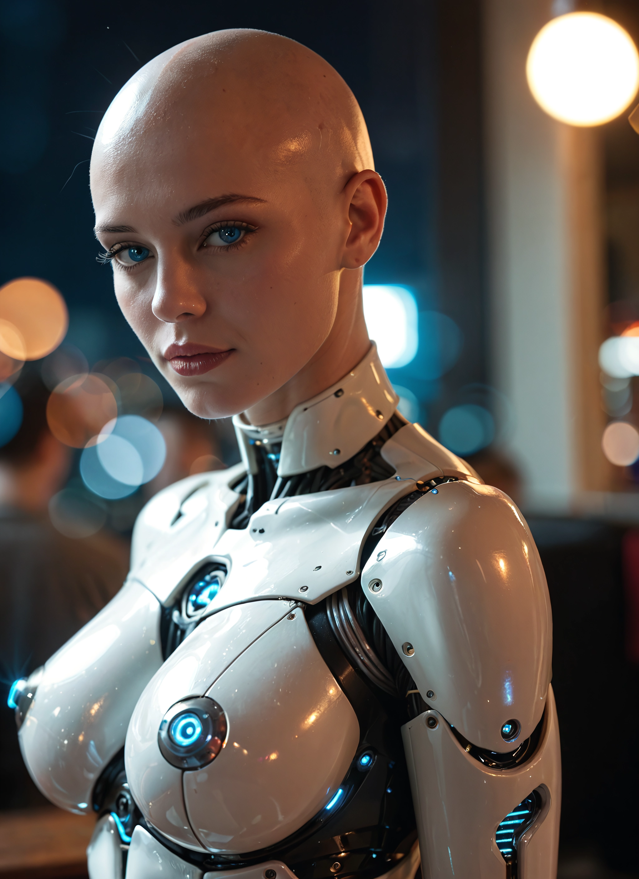 1girl, solo, blue eyes, bald, breasts, bald girl · Yamete.gg