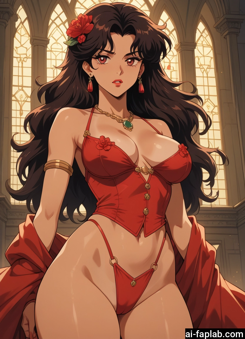1girl, breasts, long hair, jewelry, hair ornament, flower