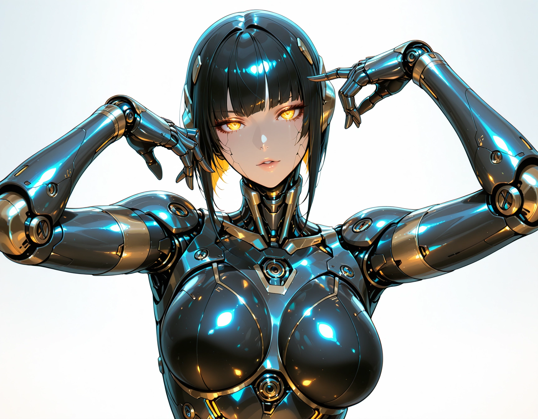 1girl, solo, yellow eyes, breasts, black hair, looking at viewer · Yamete.gg