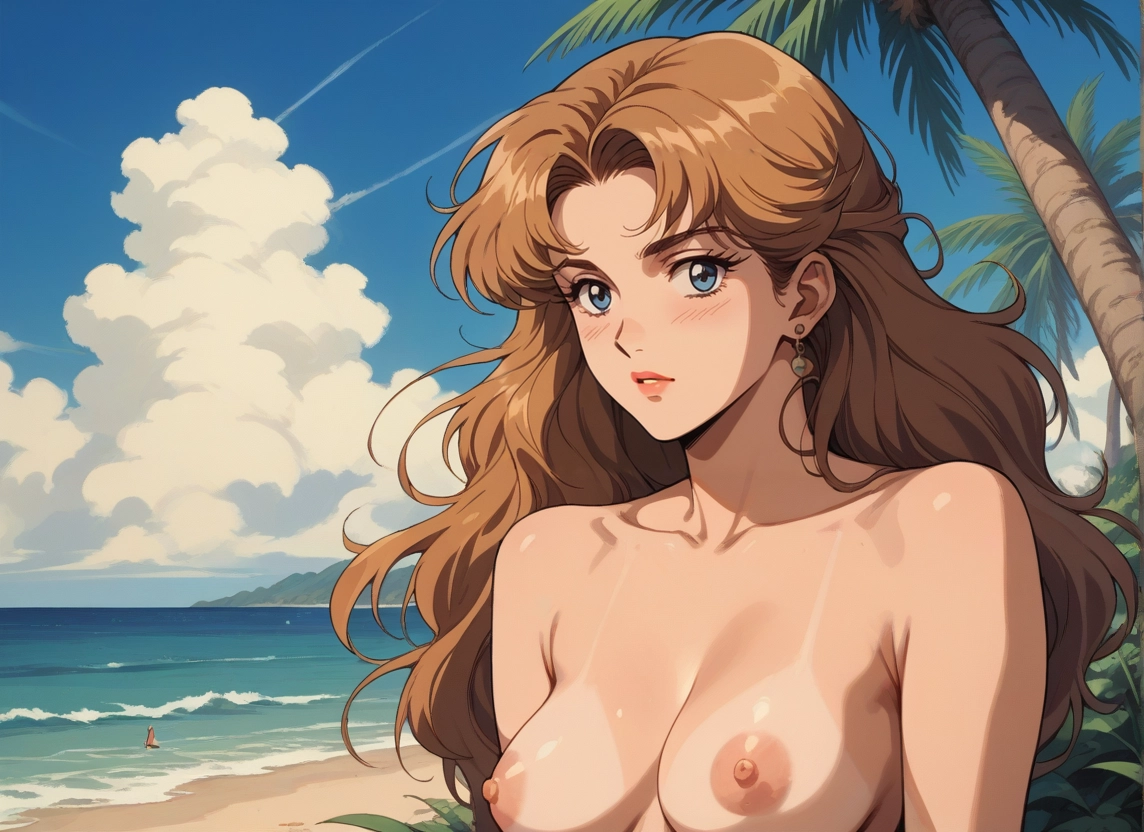 1girl, nipples, breasts, tanlines, outdoors, tan · Yamete.gg