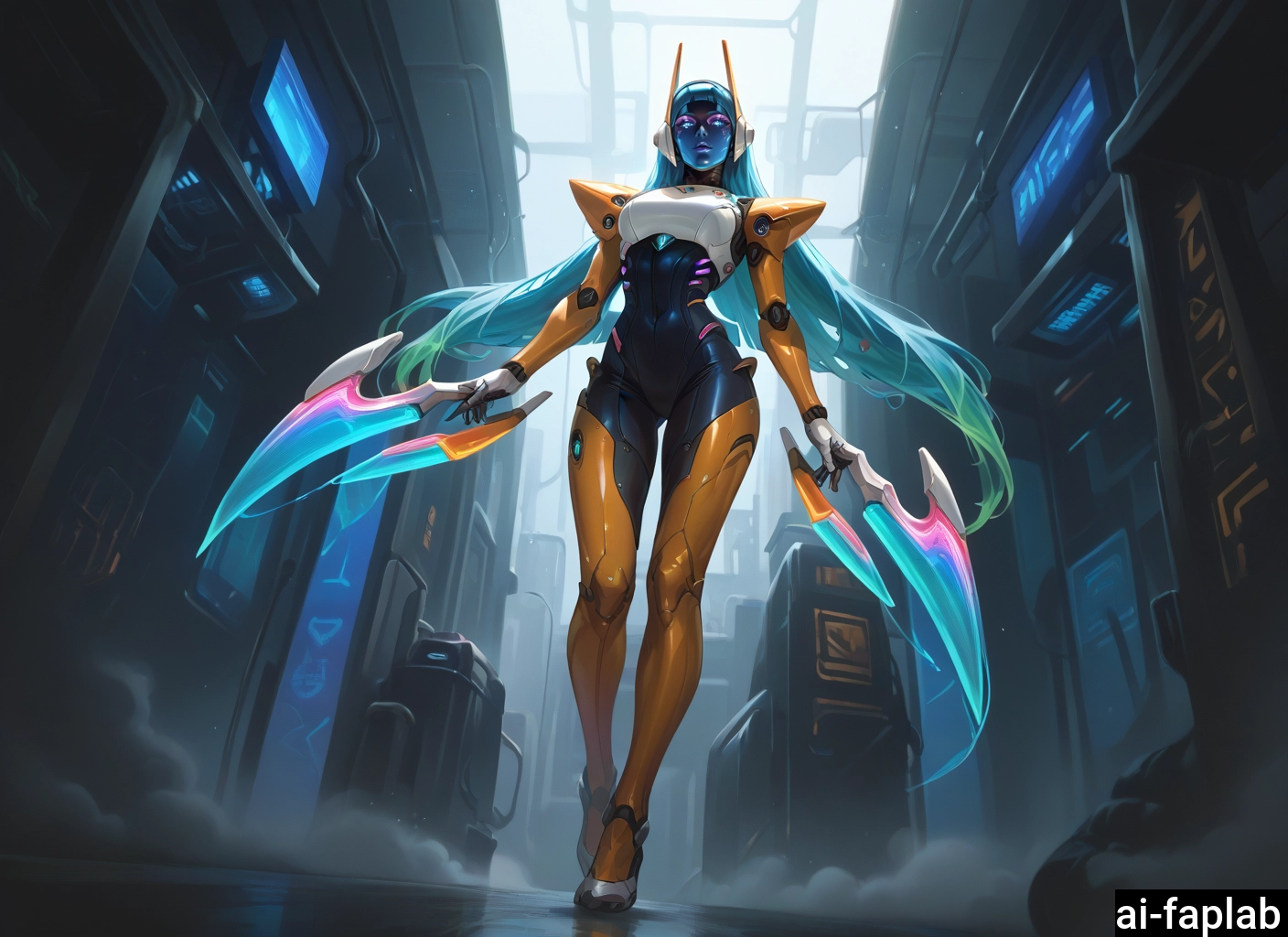 1girl, dual wielding, holding, solo, long hair, weapon · Yamete.gg