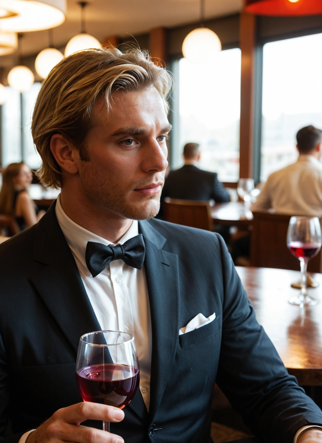 cup, drinking glass, bow, facial hair, bowtie, wine glass · Yamete.gg