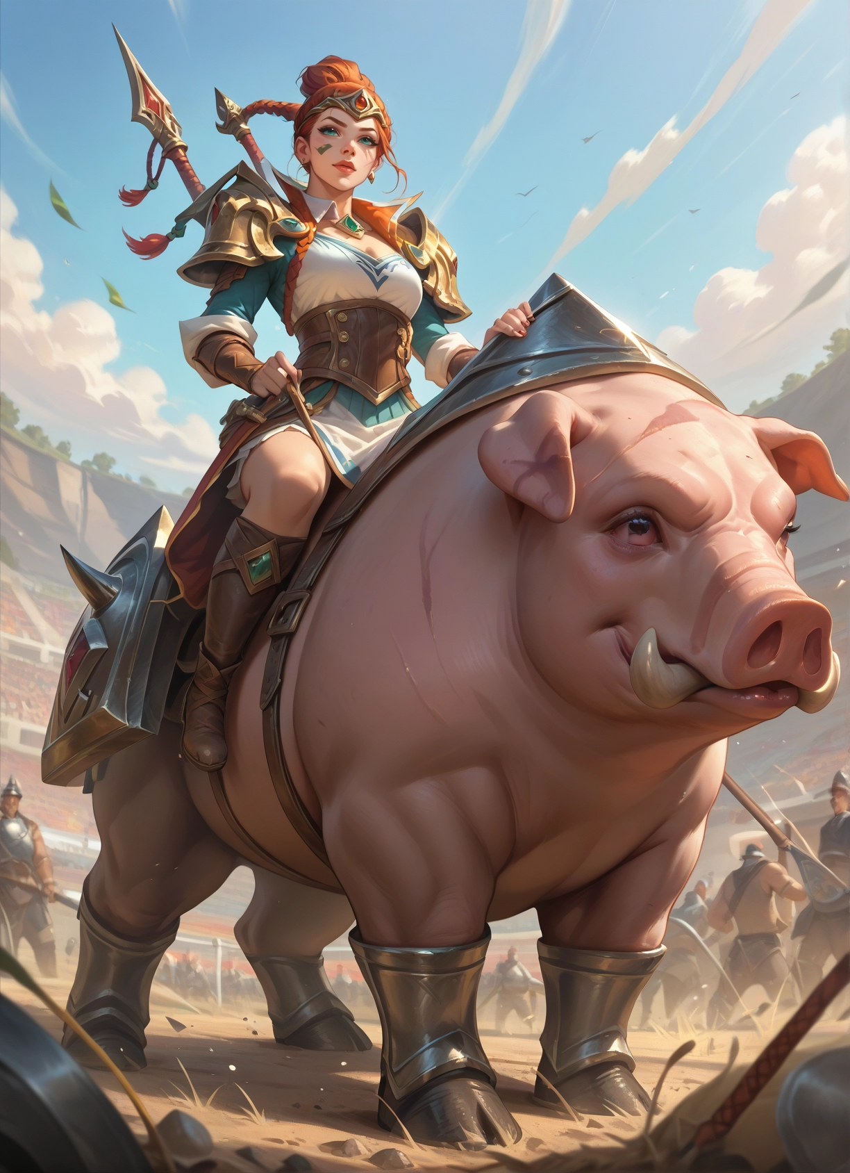 weapon, 1girl, armor, polearm, spear, braid · Yamete.gg