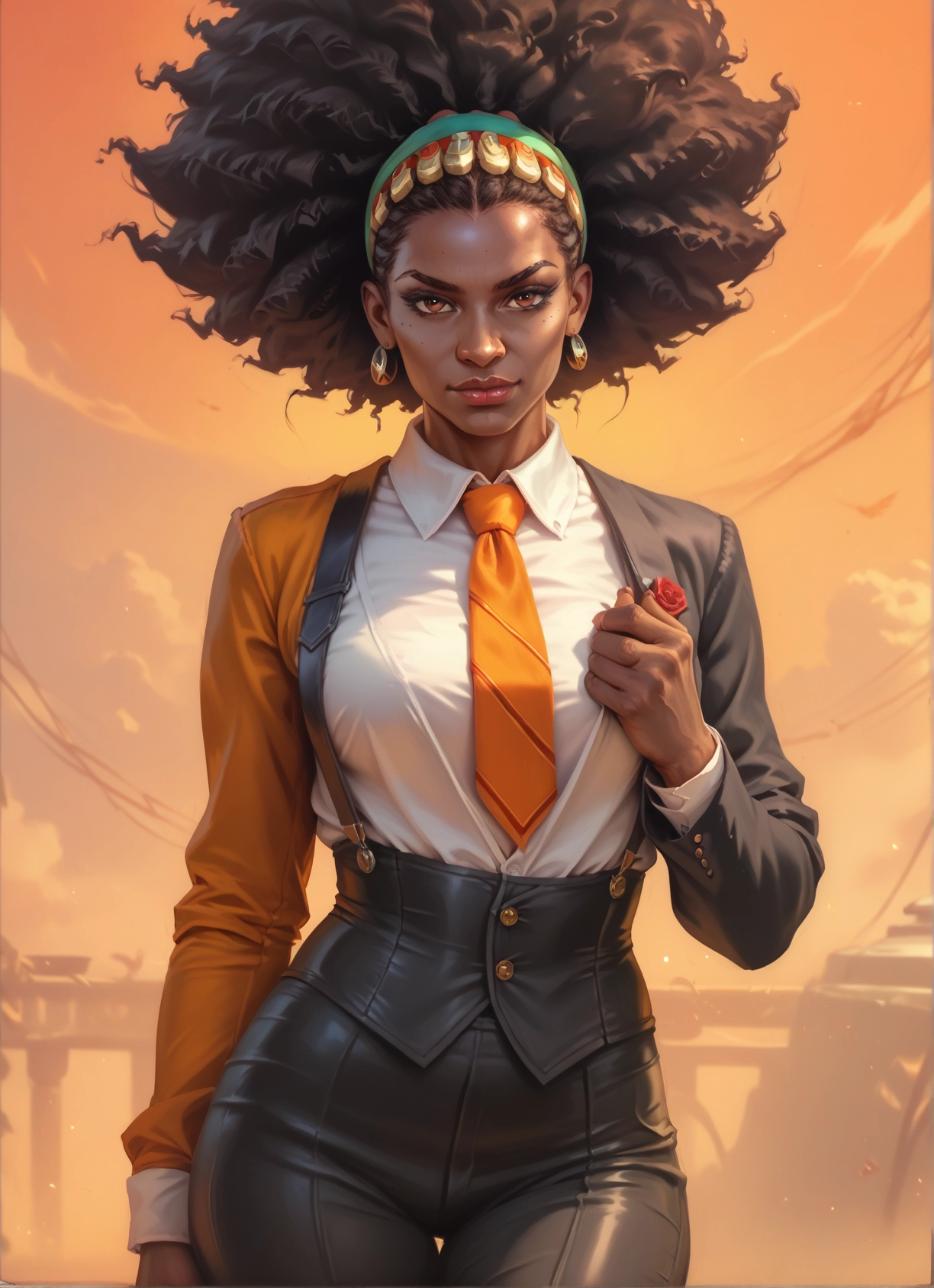 1girl, solo, jewelry, earrings, necktie, dark skin · Yamete.gg