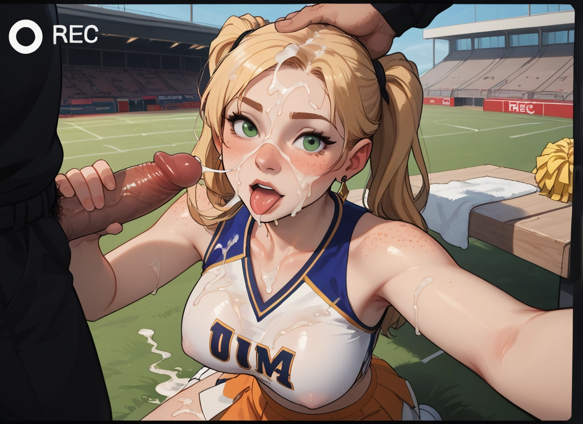 penis, 1girl, cum, green eyes, hetero, breasts · Yamete.gg