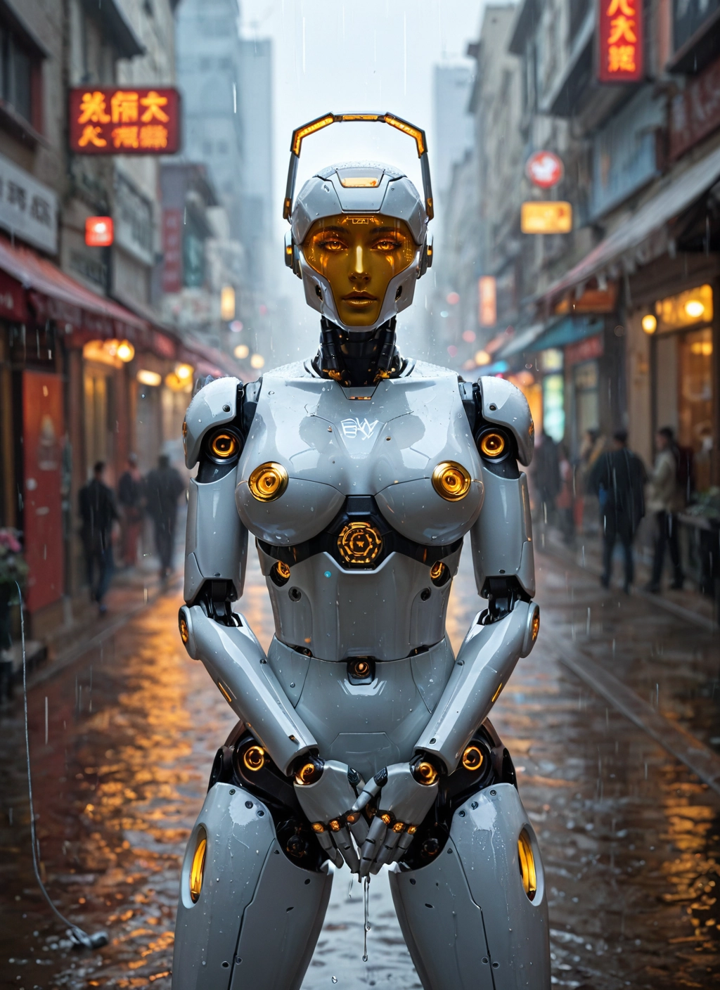 1girl, rain, breasts, dark skin, humanoid robot, dark-skinned female · Yamete.gg