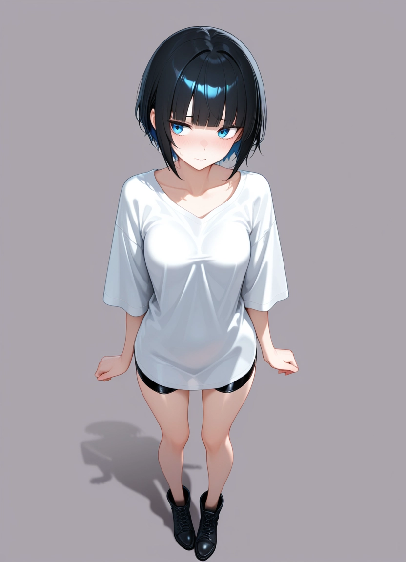 1girl, solo, shirt, white shirt, blue eyes, short hair · Yamete.gg