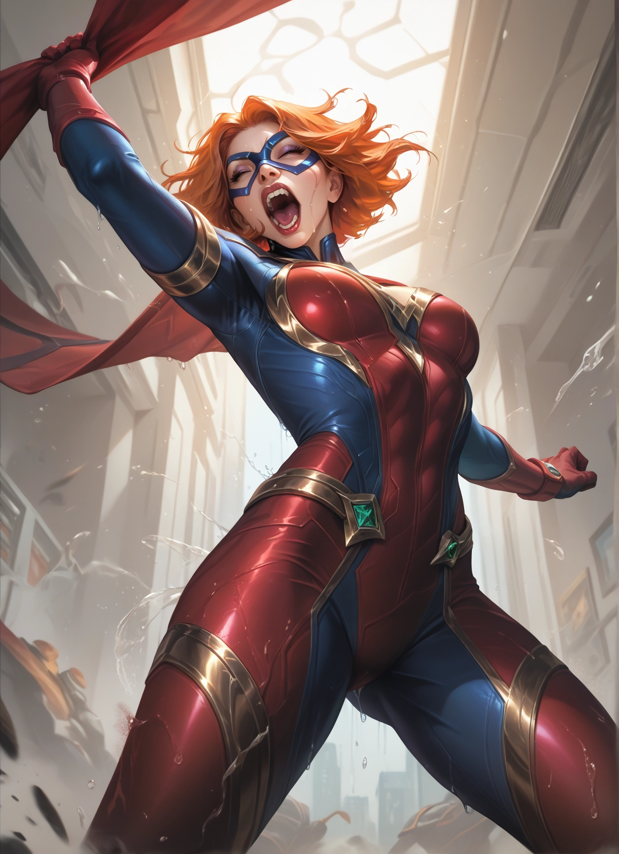 1girl, mask, open mouth, bodysuit, superhero, breasts · Yamete.gg
