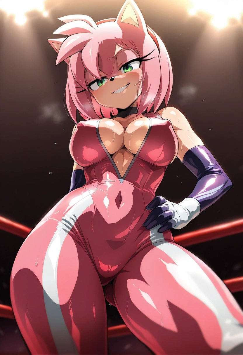 furry, 1girl, breasts, amy rose, gloves, solo · Yamete.gg