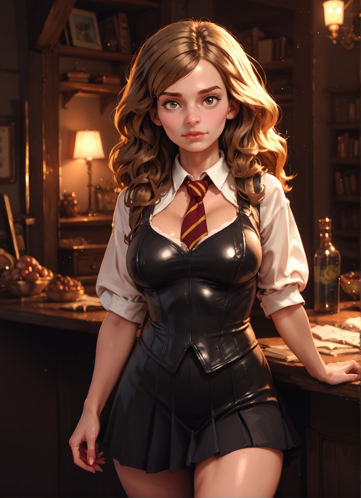 1girl, solo, breasts, skirt, necktie, looking at viewer · Yamete.gg