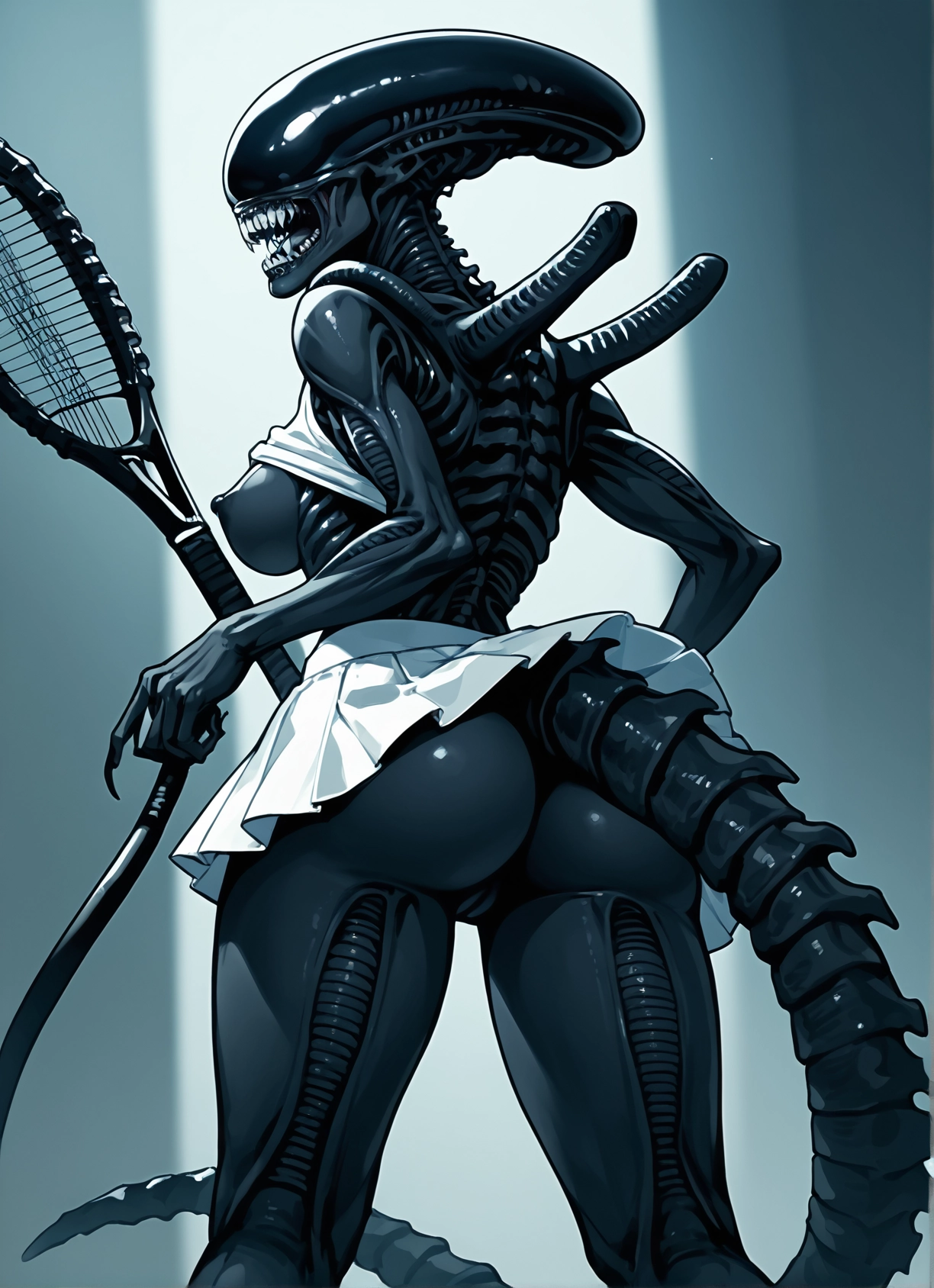 1girl, breasts, ass, skirt, tennis racket, racket · Yamete.gg