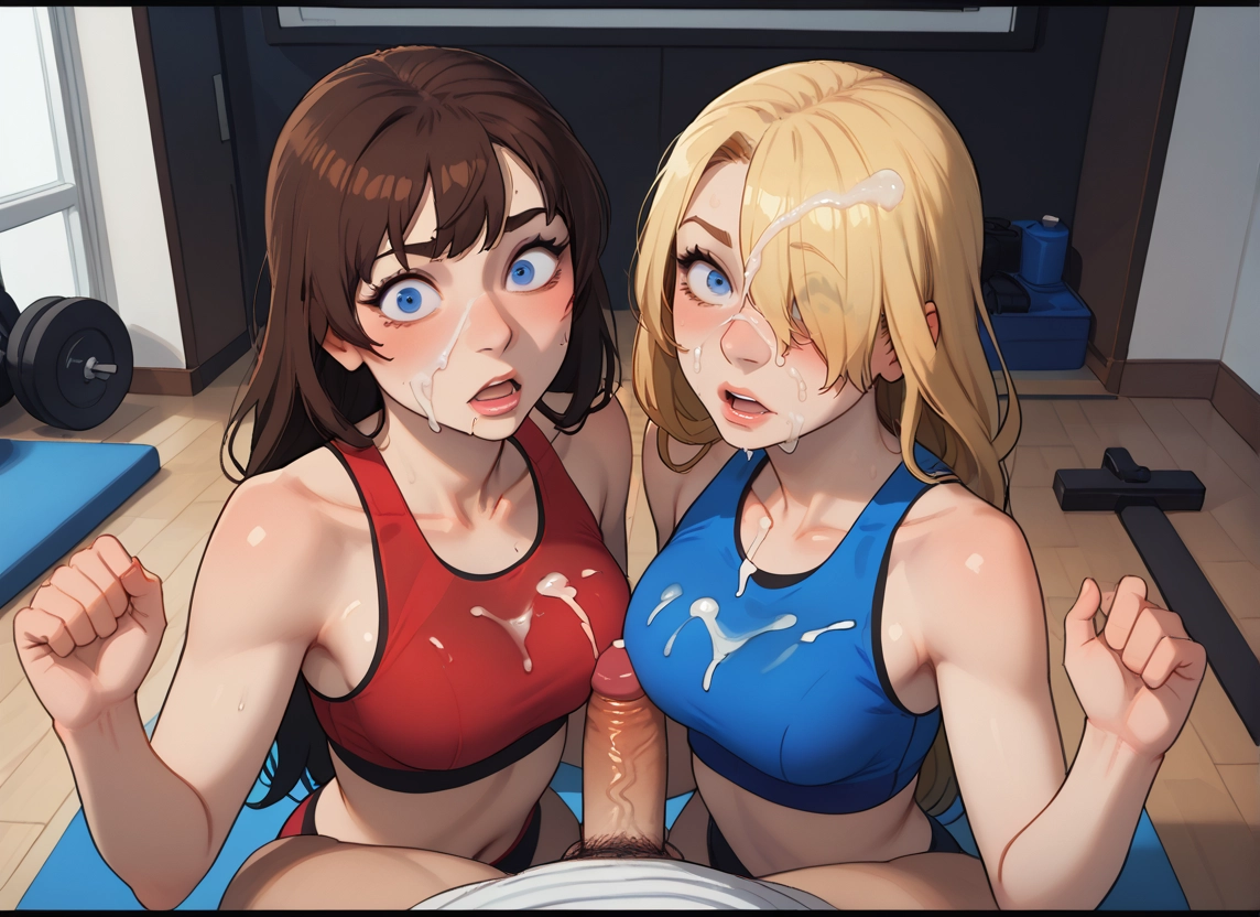 penis, multiple girls, 2girls, cum, breasts, blonde hair · Yamete.gg