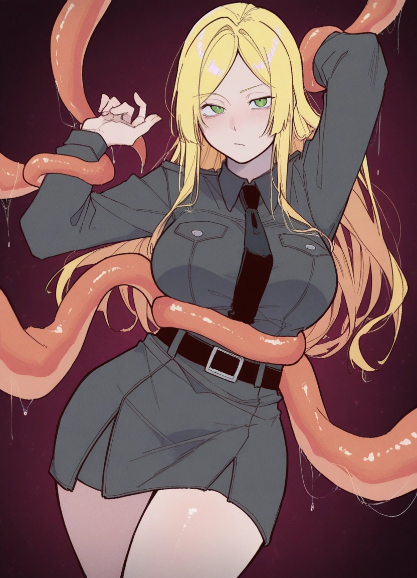 1girl, blonde hair, green eyes, breasts, long hair, necktie · Yamete.gg