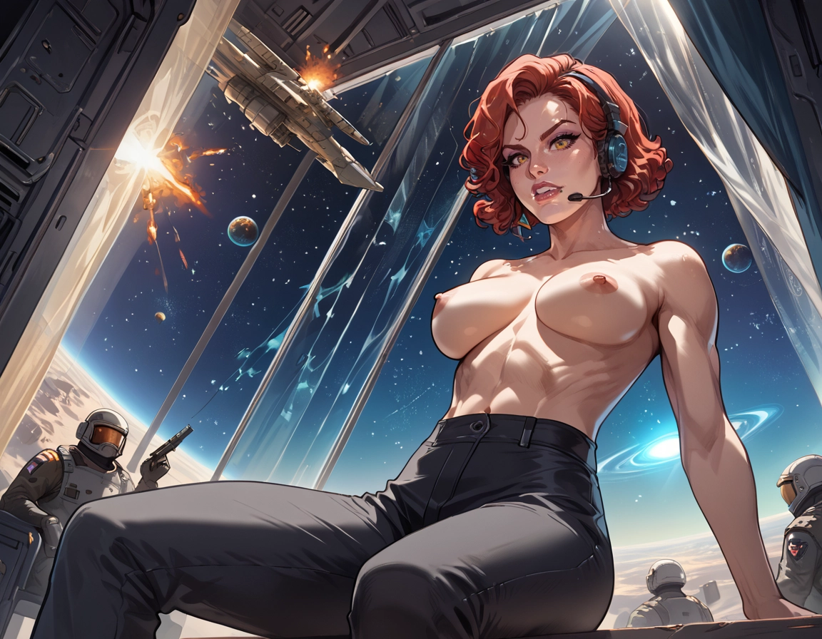 weapon, 1girl, topless, breasts, nipples, gun · Yamete.gg