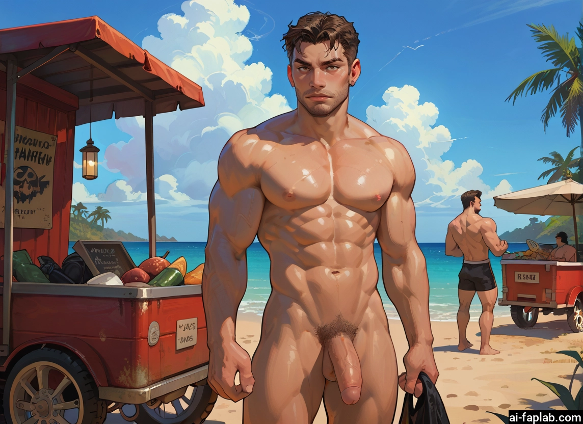 muscular, muscular male, bara, penis, pectorals, nipples