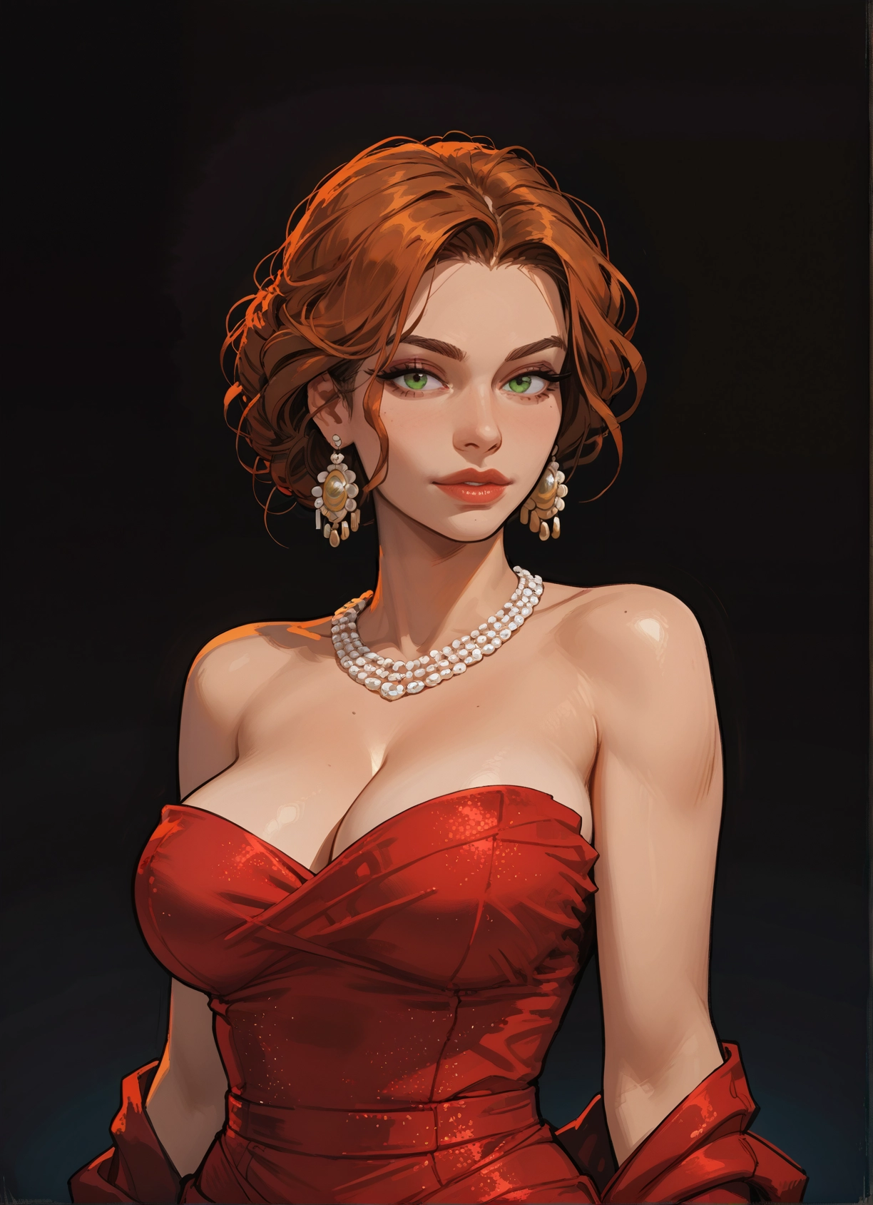 1girl, breasts, jewelry, dress, green eyes, earrings · Yamete.gg