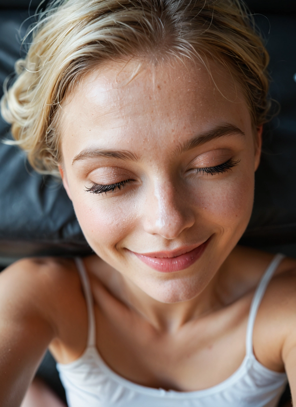 1girl, solo, photo (medium), closed eyes, blonde hair, realistic · Yamete.gg