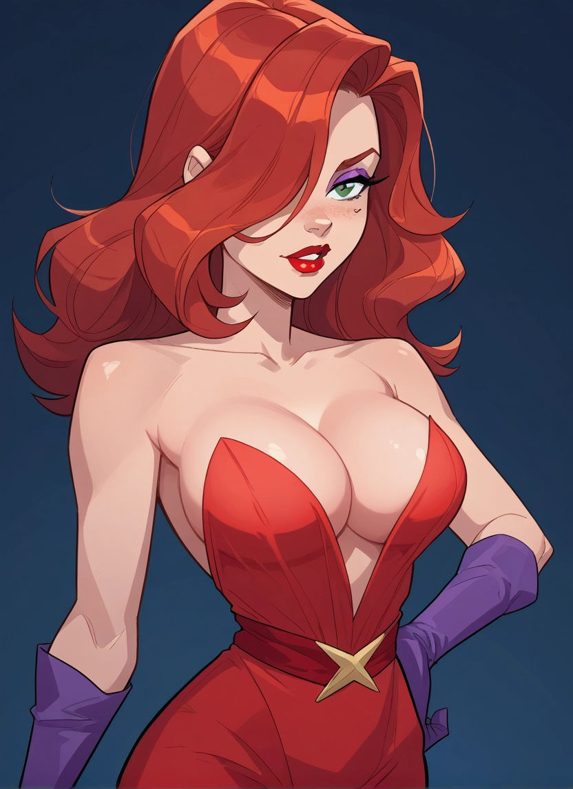 1girl, breasts, gloves, solo, hair over one eye, makeup · Yamete.gg
