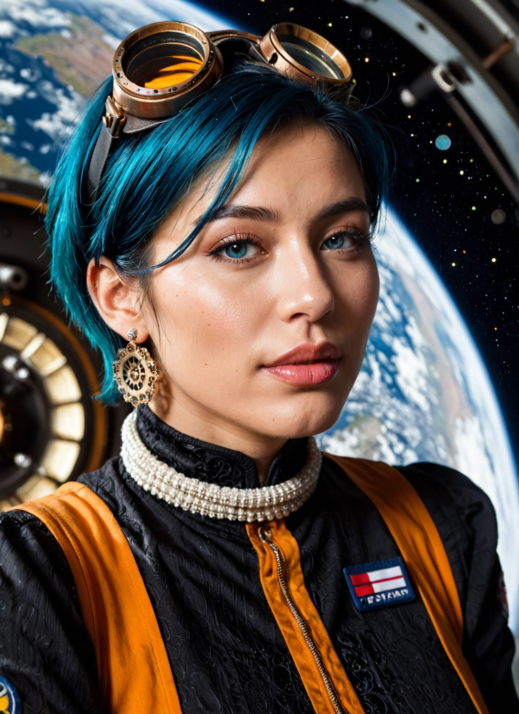 1girl, solo, jewelry, earrings, goggles, short hair · Yamete.gg