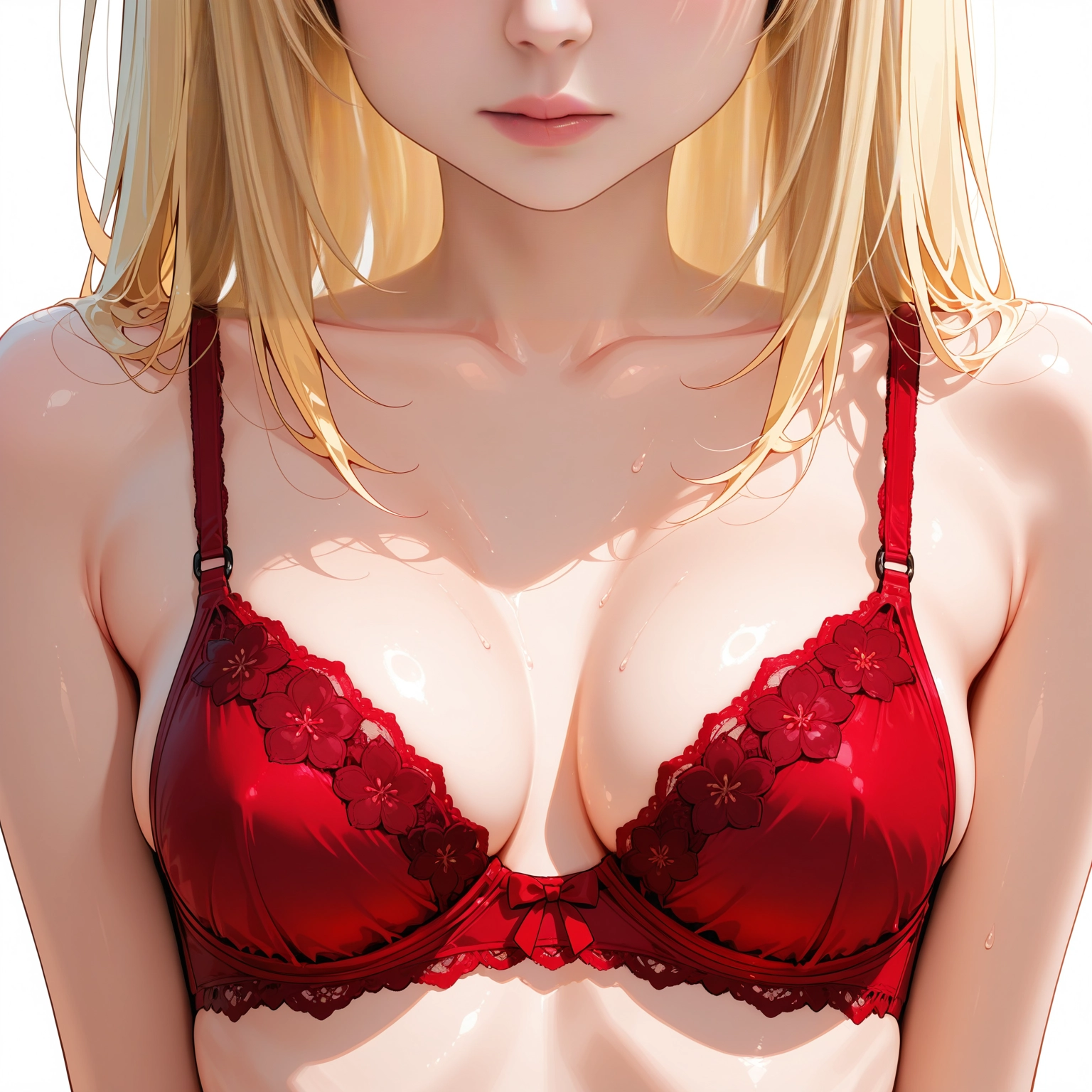 1girl, breasts, solo, underwear, bra, red bra · Yamete.gg