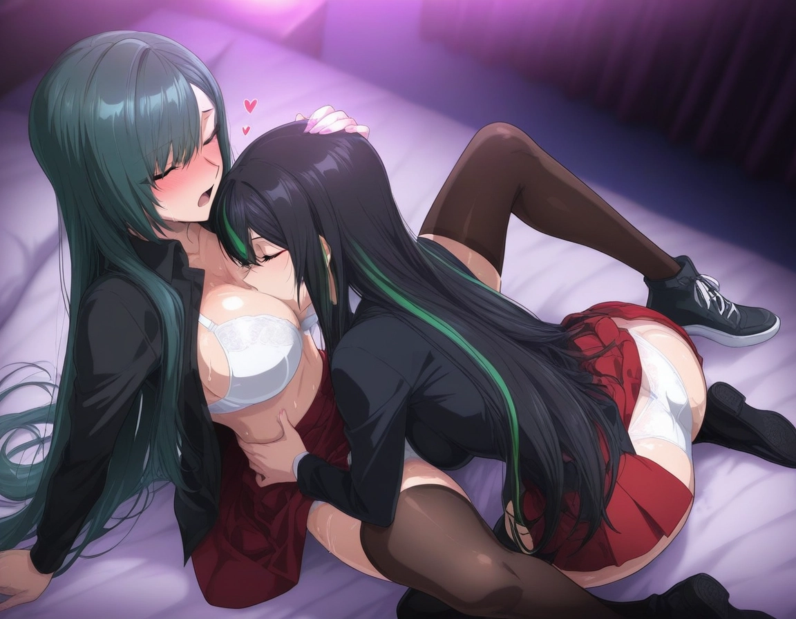 multiple girls, thighhighs, 2girls, underwear, yuri, breasts · Yamete.gg
