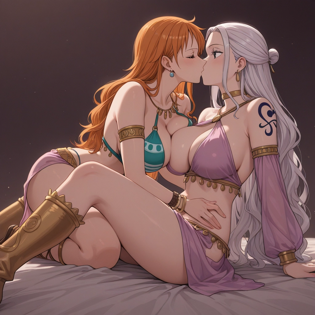 multiple girls, breasts, 2girls, yuri, kiss, long hair · Yamete.gg