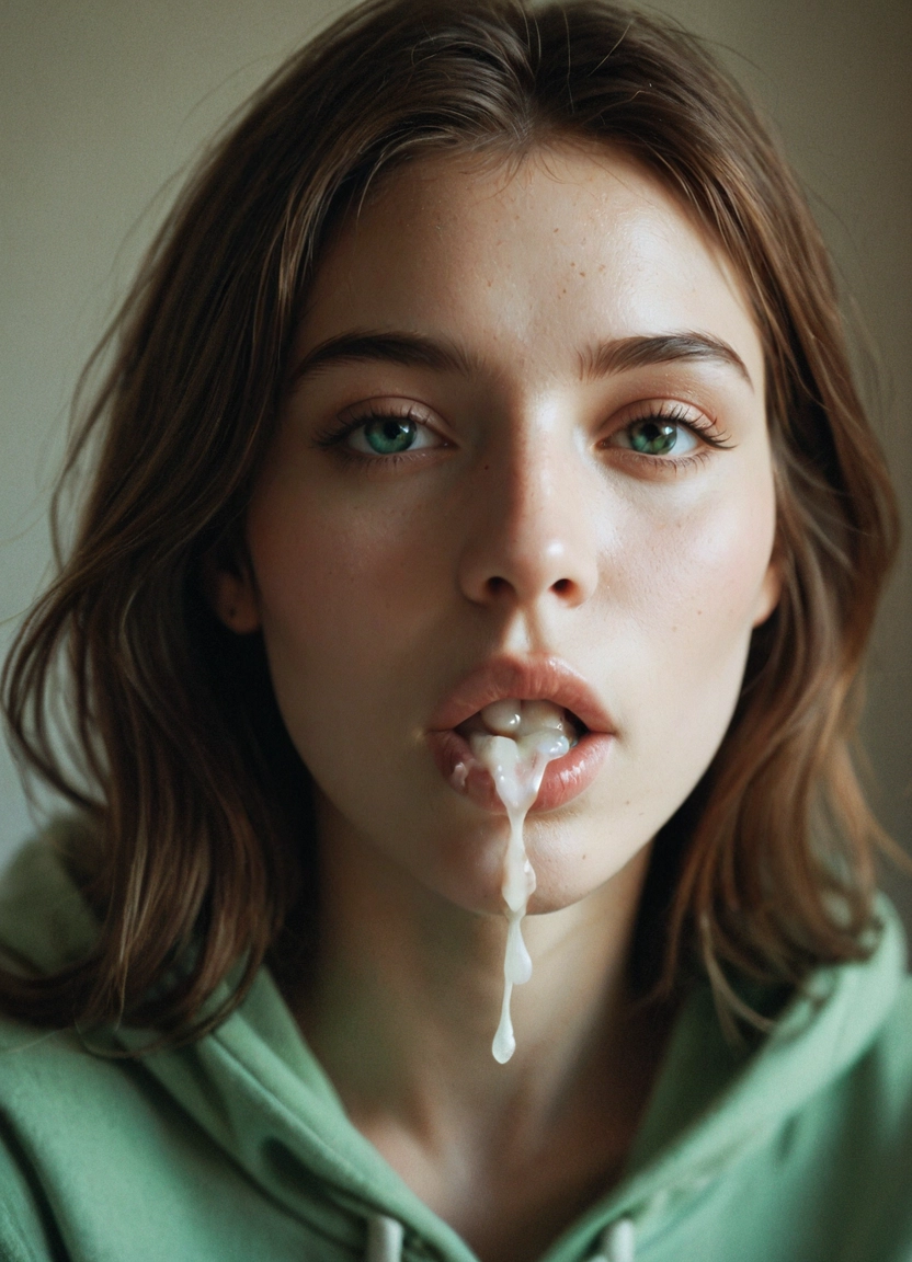 1girl, solo, realistic, cum, green eyes, looking at viewer