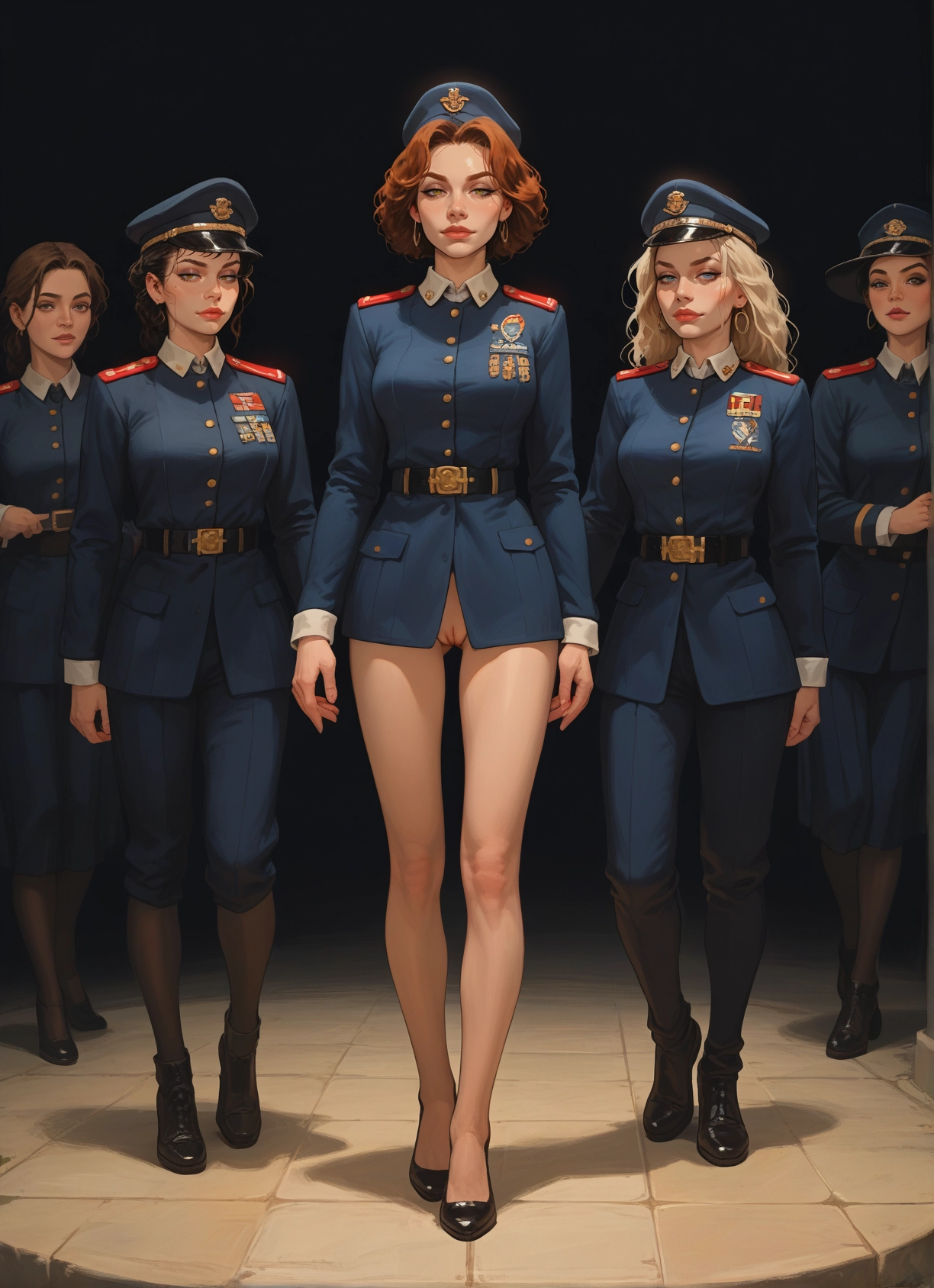multiple girls, pussy, 4girls, uniform, blonde hair, hat · Yamete.gg