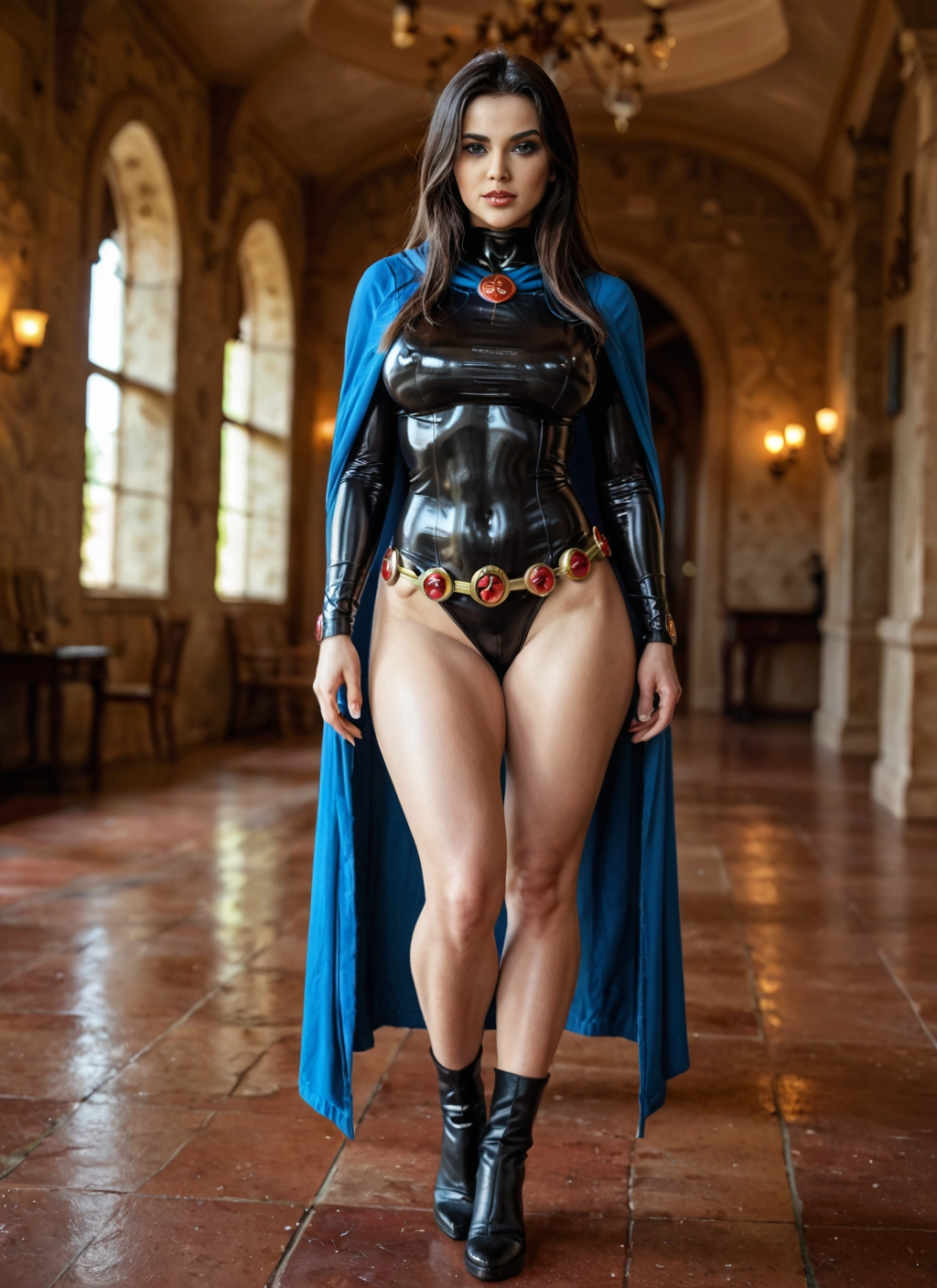 1girl, solo, cape, boots, long hair, breasts · Yamete.gg