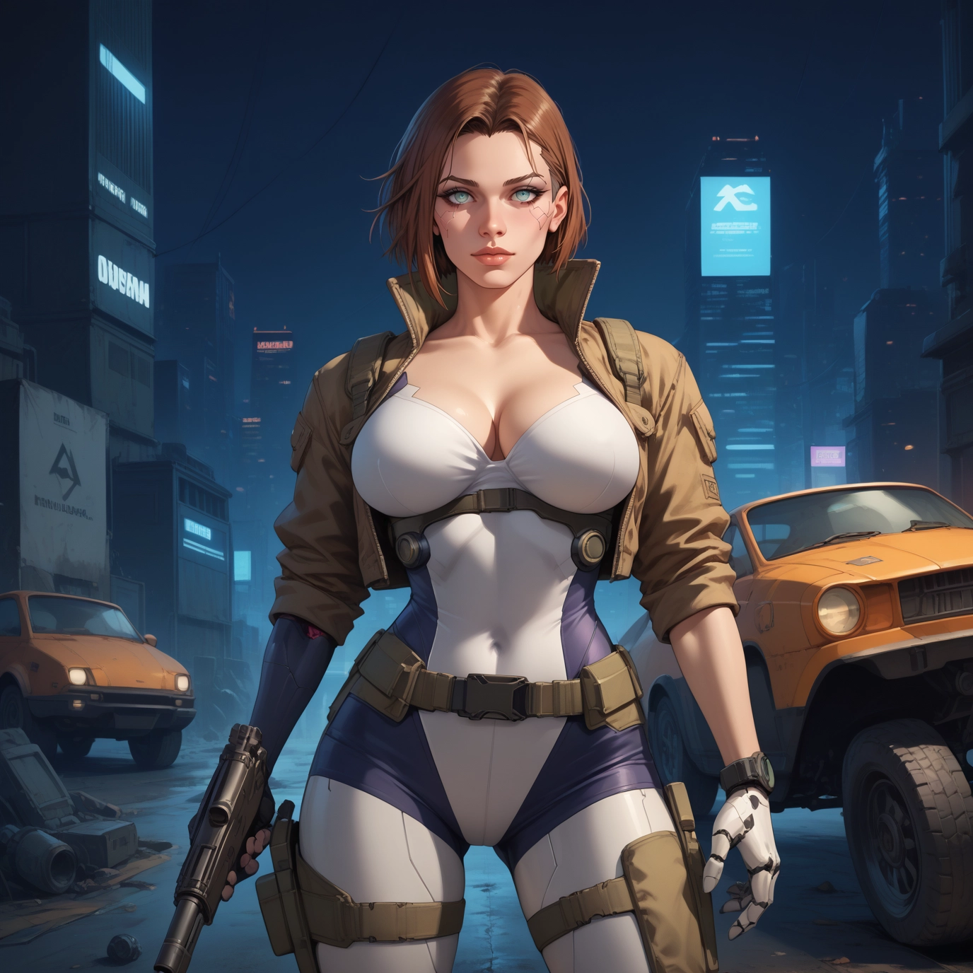 1girl, breasts, weapon, gun, motor vehicle, ground vehicle · Yamete.gg