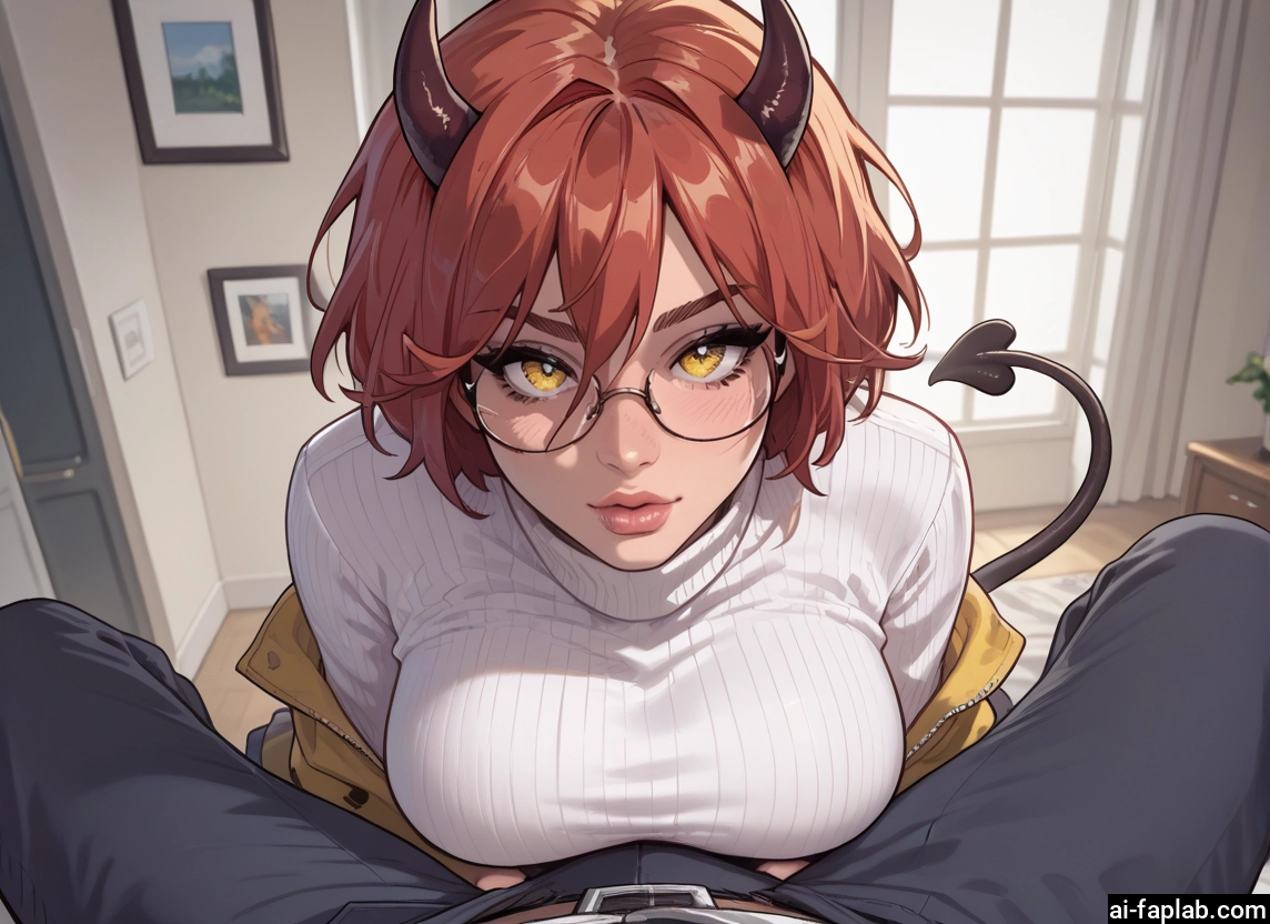 1girl, horns, tail, breasts, glasses, demon tail · Yamete.gg