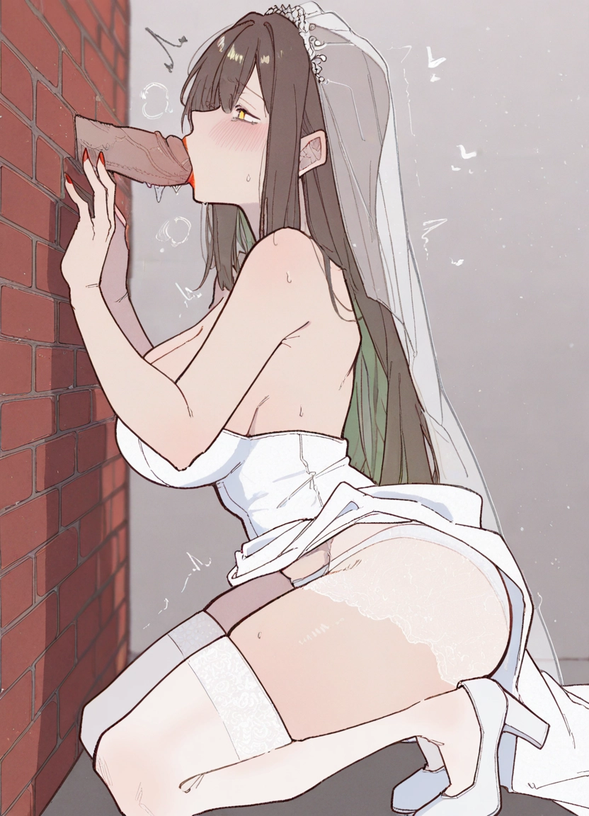 penis, 1girl, oral, hetero, dress, fellatio · Yamete.gg