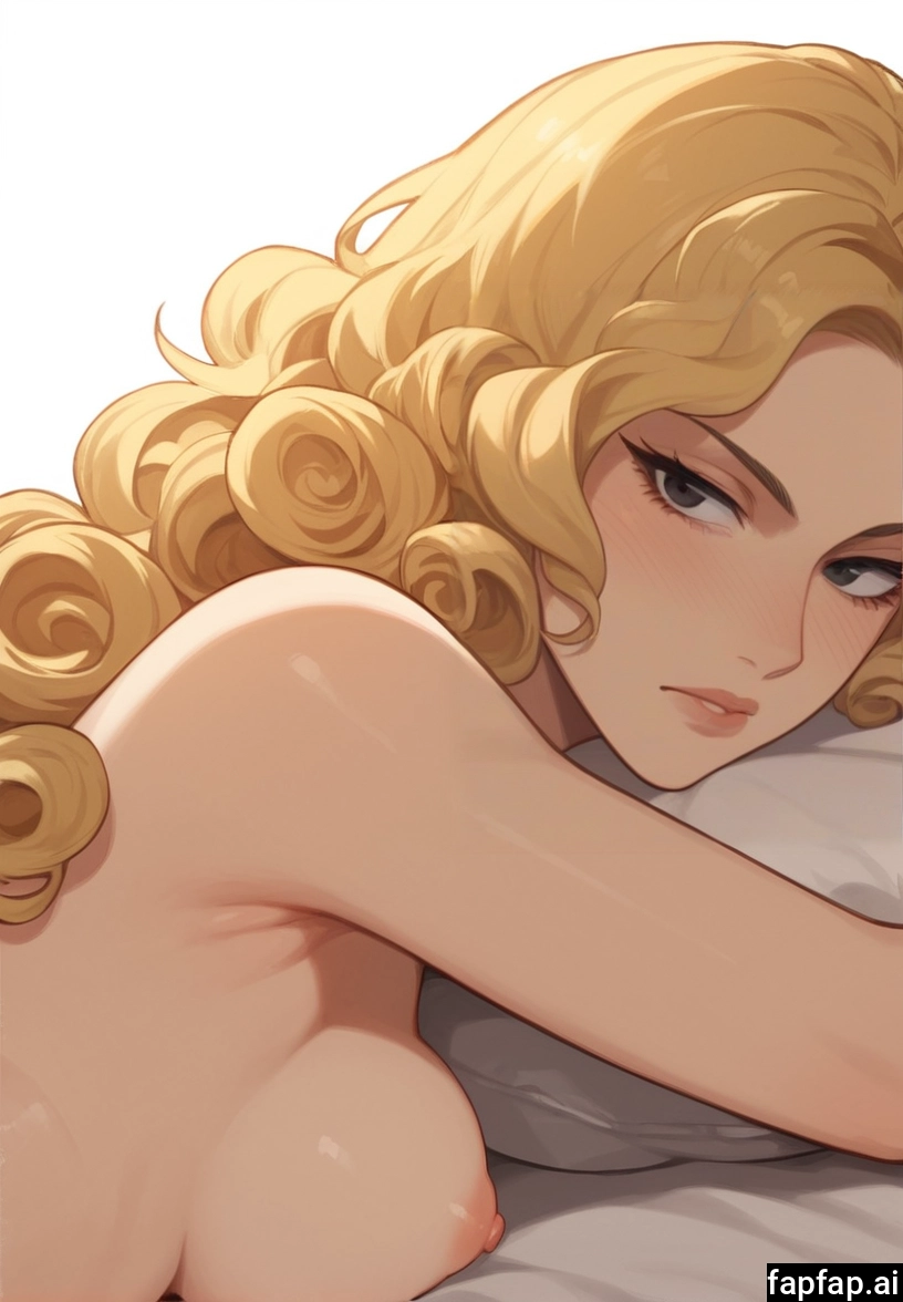 1girl, breasts, solo, nipples, blonde hair, pillow
