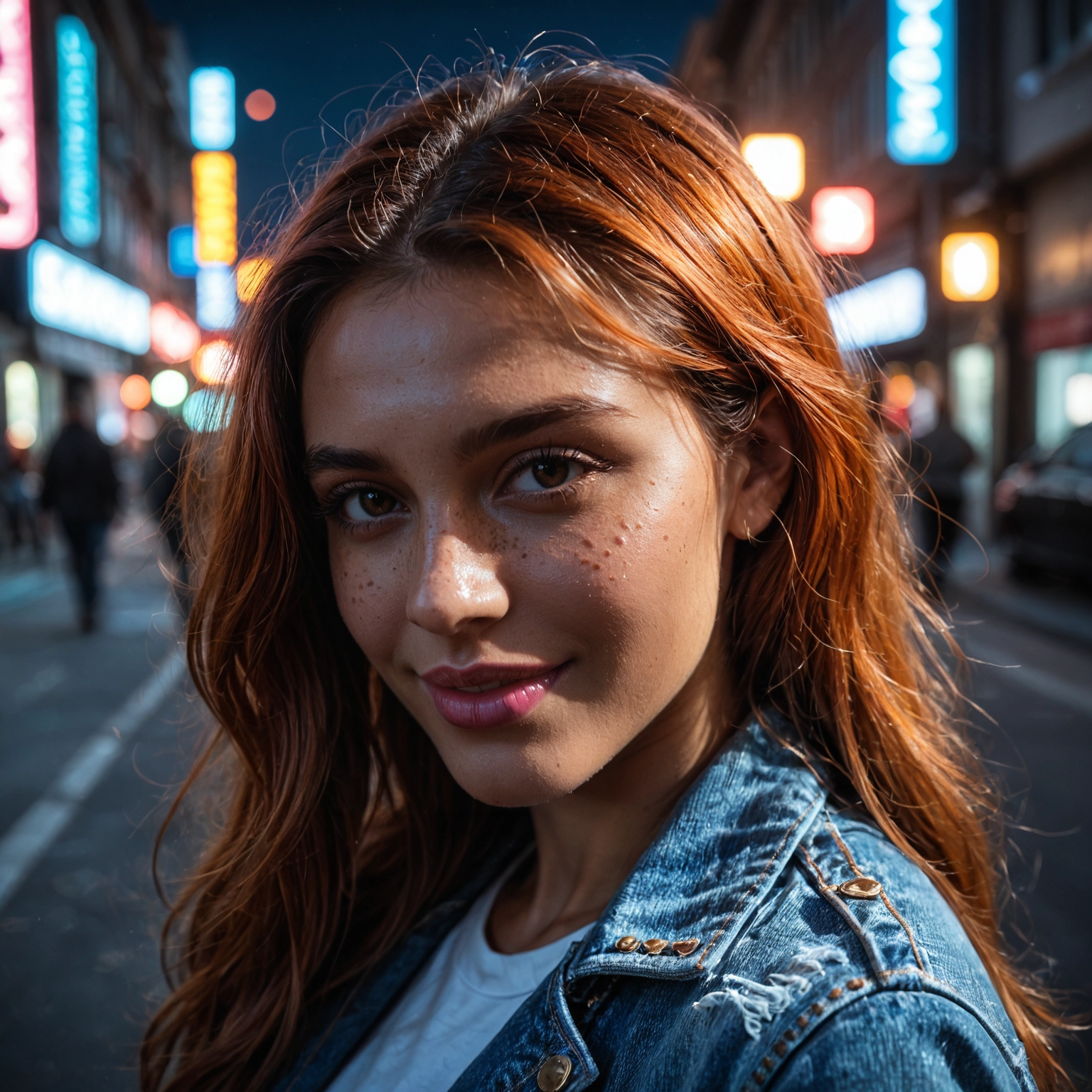 1girl, brown hair, brown eyes, blurry background, blurry, night · Yamete.gg