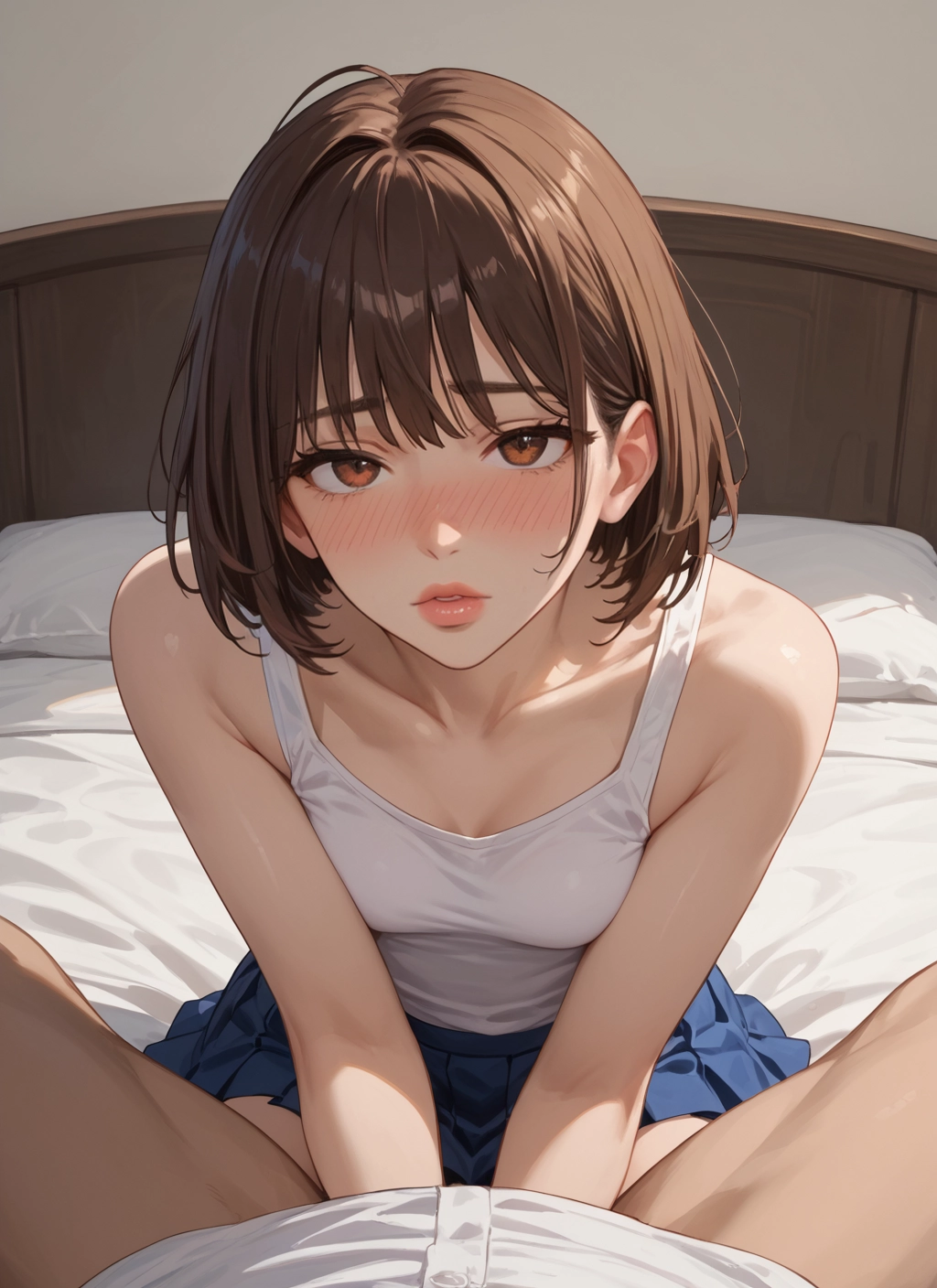 1girl, brown hair, skirt, blush, brown eyes, 1boy · Yamete.gg