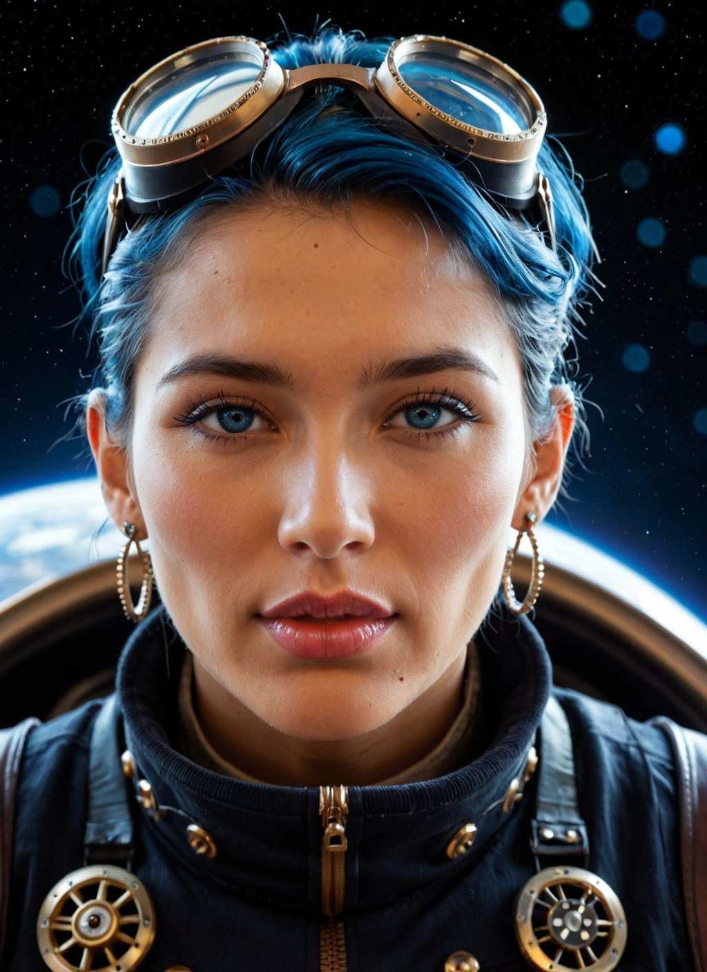 solo, 1girl, goggles, jewelry, earrings, goggles on head · Yamete.gg