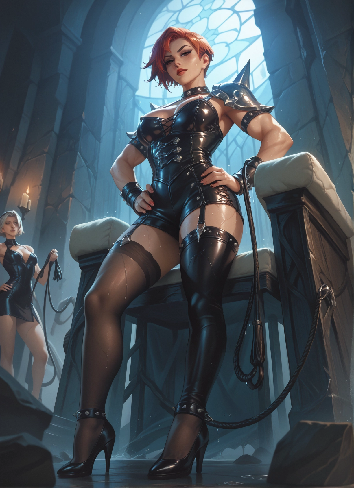 multiple girls, 2girls, thighhighs, high heels, breasts, short hair · Yamete.gg