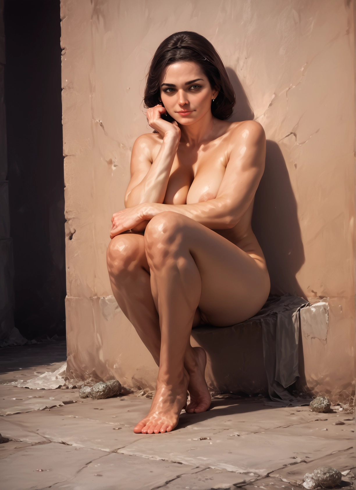 1girl, breasts, nude, solo, sitting, barefoot · Yamete.gg