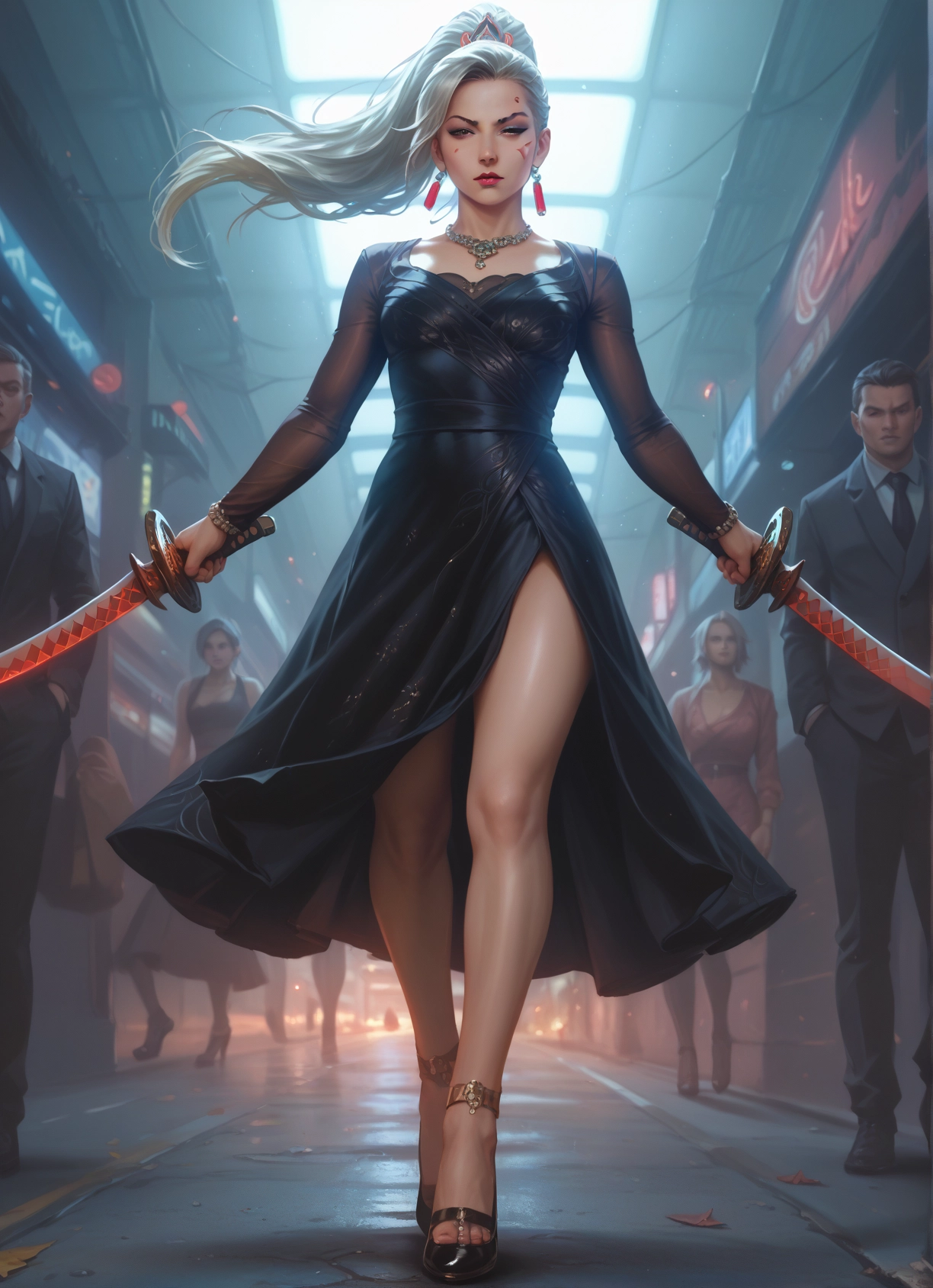 weapon, sword, dress, jewelry, earrings, necklace · Yamete.gg