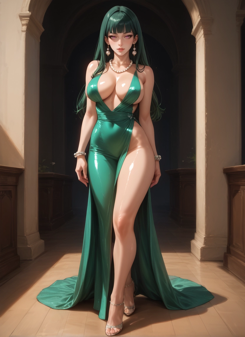 1girl, breasts, dress, jewelry, earrings, necklace · Yamete.gg