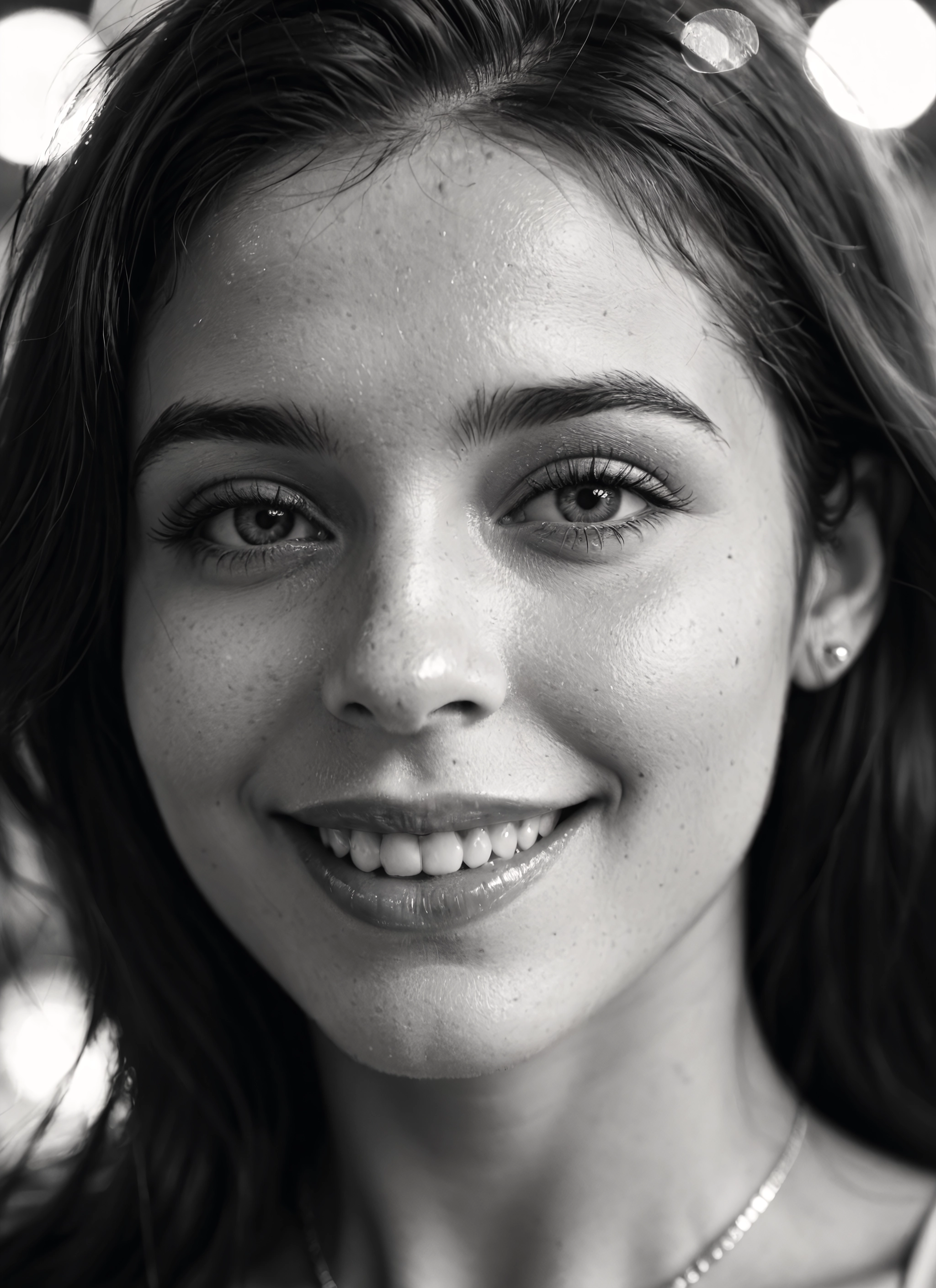 1girl, monochrome, greyscale, solo, jewelry, smile · Yamete.gg