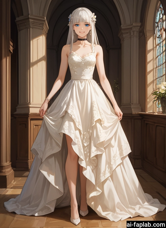 1girl, dress, blue eyes, solo, white dress, long hair · Yamete.gg