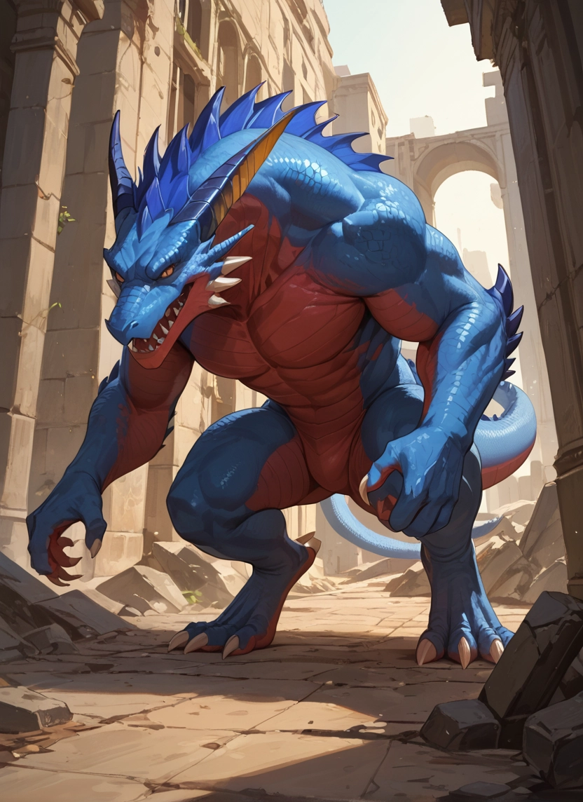 claws, solo, horns, teeth, sharp teeth, tail