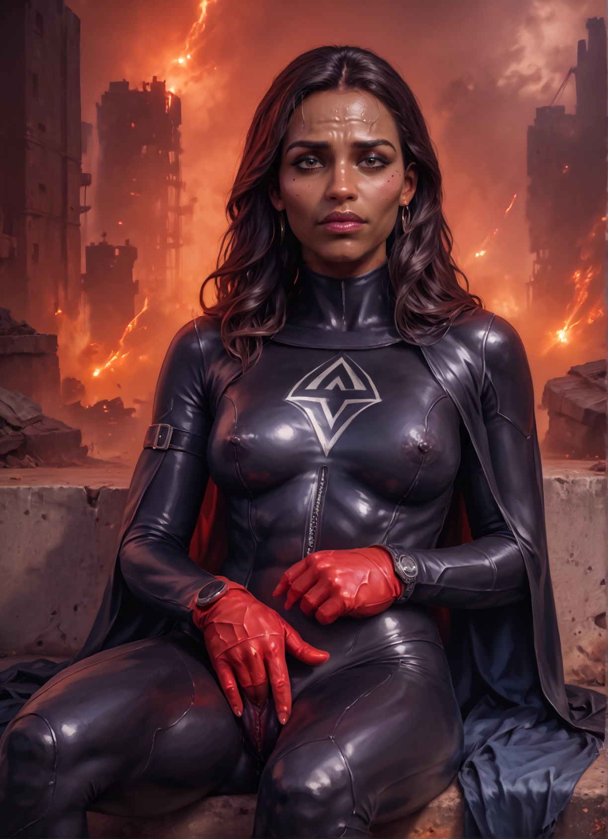 1girl, solo, bodysuit, jewelry, breasts, earrings · Yamete.gg